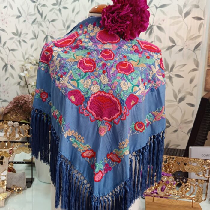 MANTÓN SEDA MODELO PEPA Ducado con Buganvilla.