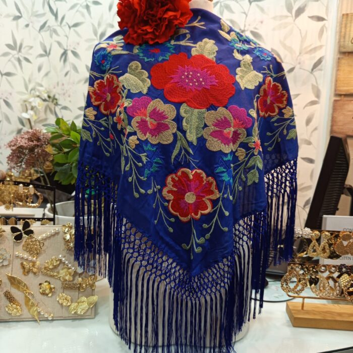 MANTÓN SEDA MODELO PEPA Azul con Rojo.