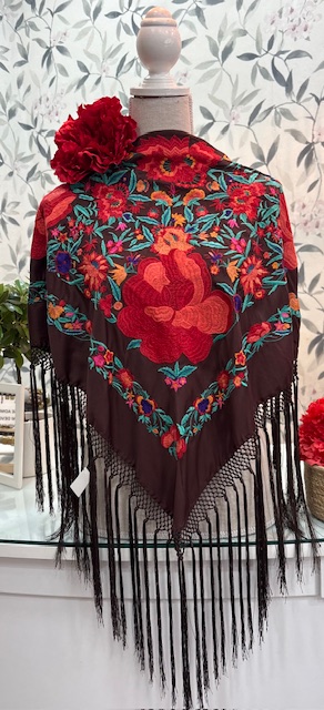 MANTÓN SEDA MODELO CAYETANA Moka - Rojo