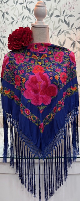 MANTÓN SEDA MODELO CAYETANA Azulina - Rosa